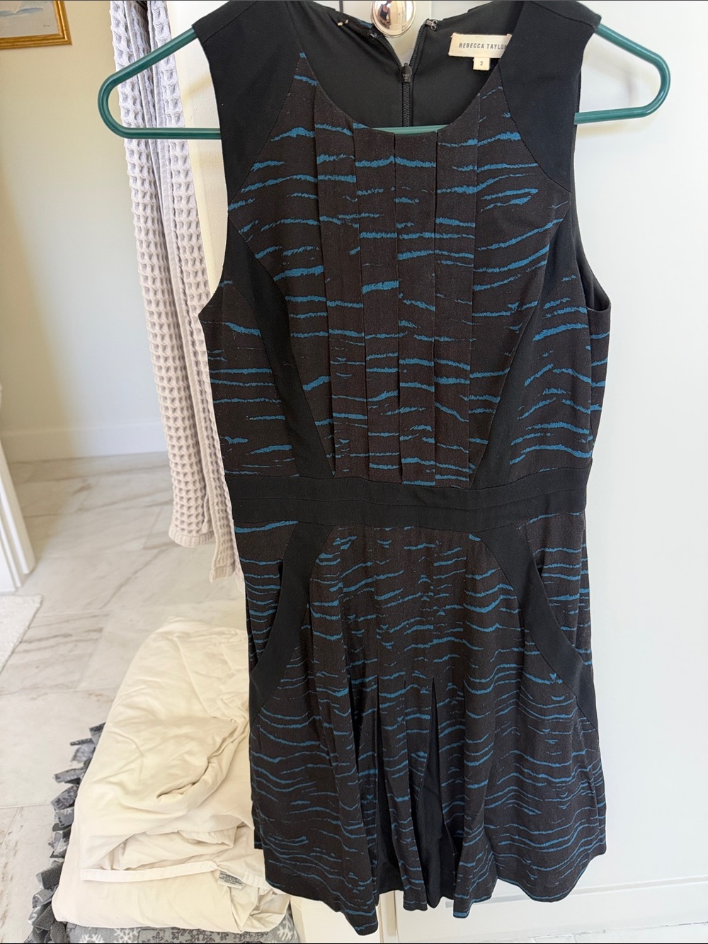 Rebecca Taylor Sleeveless Black Dress with Wave Accents